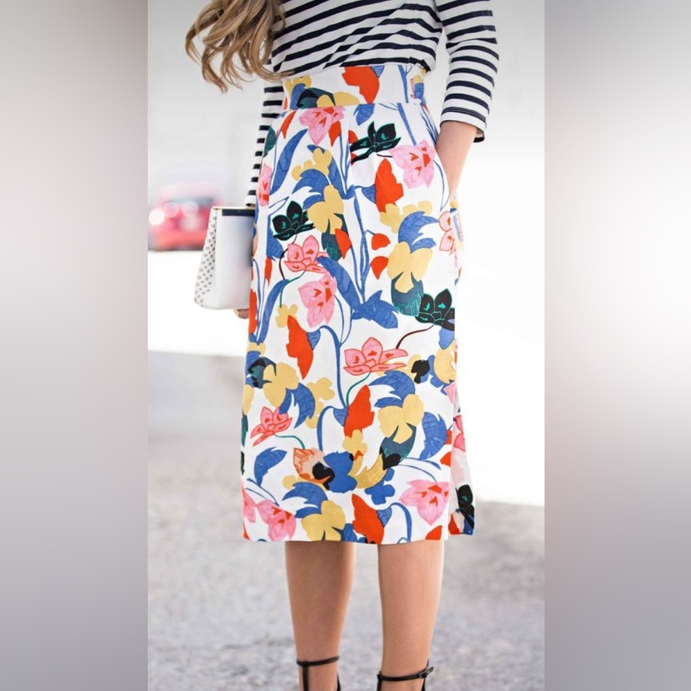 J Crew Morning Floral Pintucked Midi Skirt Sz 2